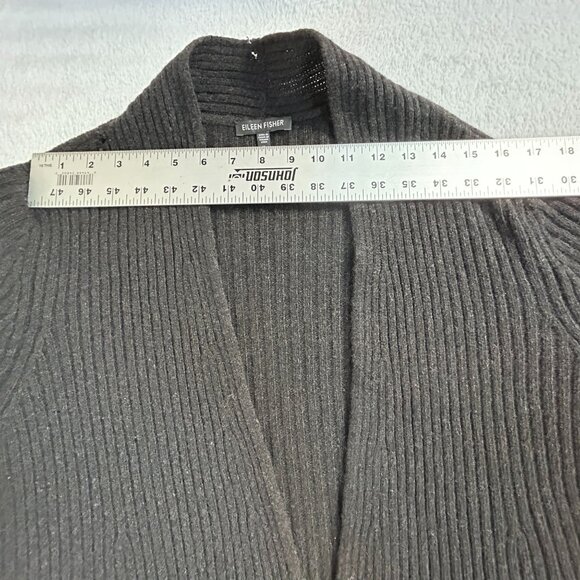 Eileen Fisher Womens Black Ribbed Open Front Cardigan Sweater XL Yak Wool Blend - Picture 7 of 9